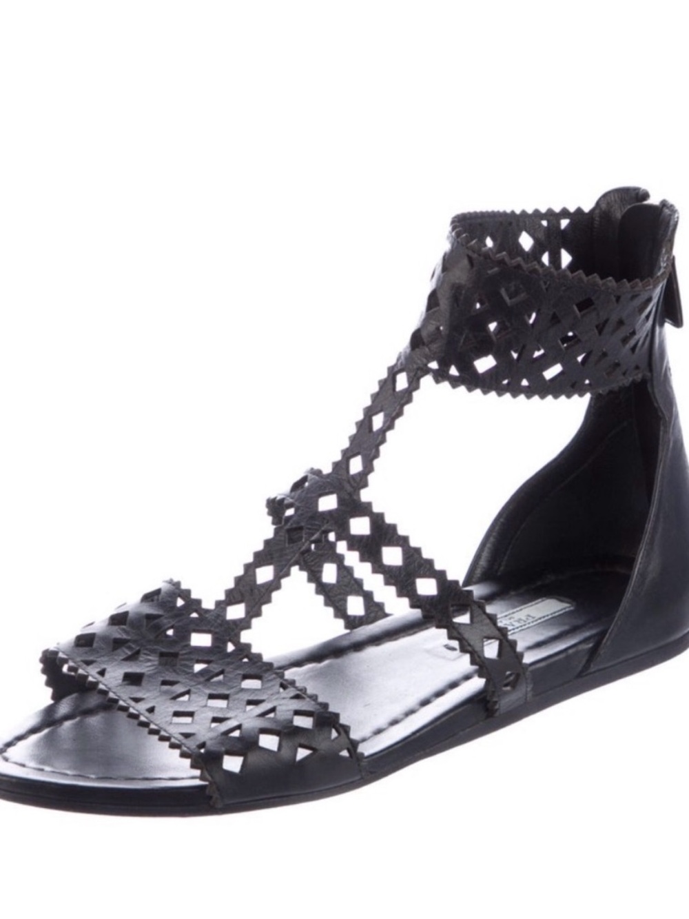 Prada Black Laser-Cut Ankle-Strap Sandals